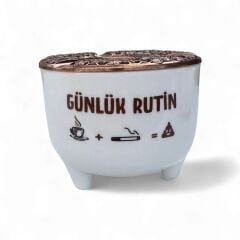 Günlük Rutin Yazılı Metal Kapaklı Seramik Ayşen Küllük | Rüzgar Küllüğü | Dış Mekan Küllüğü