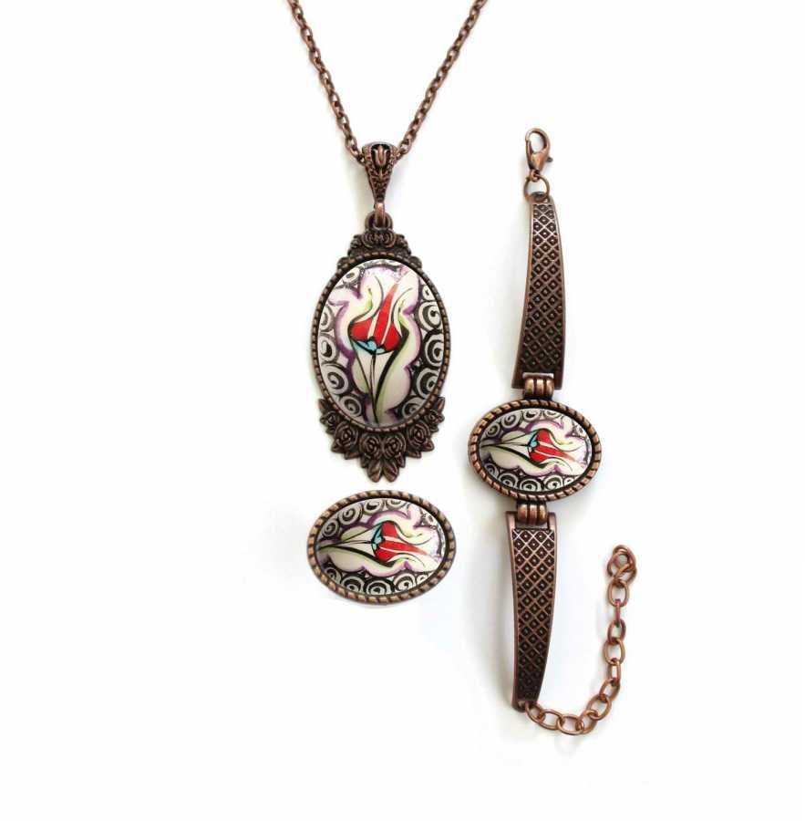 İlbay Çini Takı Kolye Bileklik Yüzük Seti 2429DS064