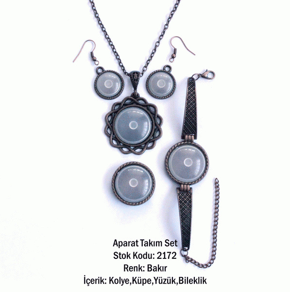 Kolye Bileklik Yüzük Küpe Aparat Takım Set 2172 Bakır Kaplama