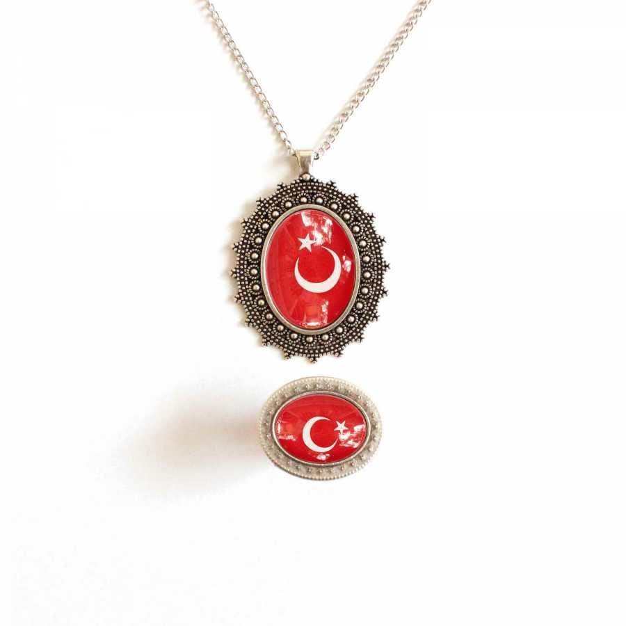 İlbay Çini Takı  Kolye Yüzük Seti 2519DS712