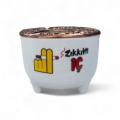 Zıkkım İç Yazılı Metal Kapaklı Esprili Seramik Ayşen Küllük | Rüzgar Küllüğü | Dış Mekan Küllüğü