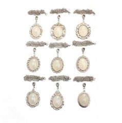 Set 122 Nikel Renkli 26-34 mm Zincirli Oval 9 lu Oval Metal Kolye Malzemeleri Seti