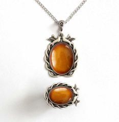 İlbay Çini Takı  Kolye Yüzük Seti 2527DS303