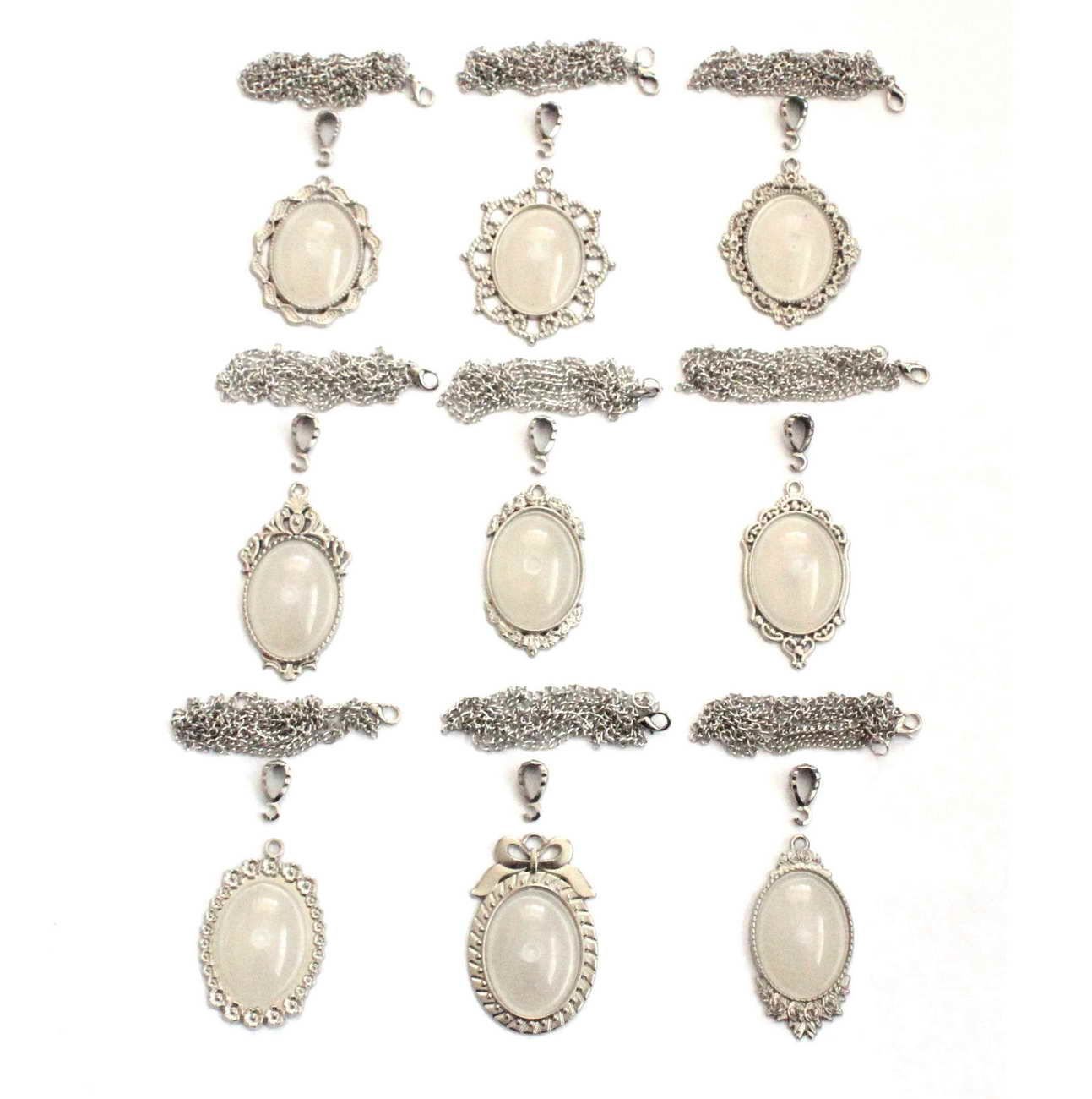 Set 123 Nikel Renkli 26-34 mm Zincirli Oval Metal Kolye Malzemeleri Seti