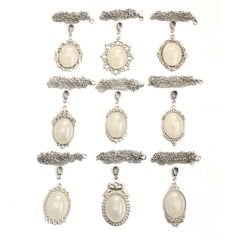 Set 123 Nikel Renkli 26-34 mm Zincirli Oval Metal Kolye Malzemeleri Seti