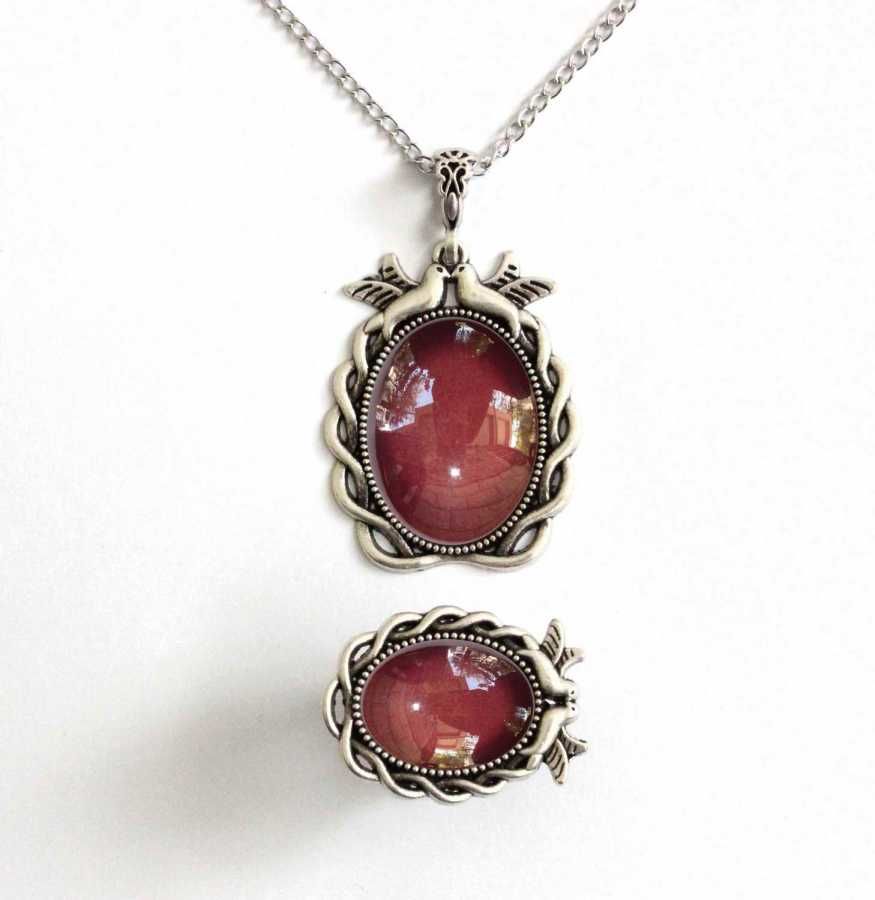 İlbay Çini Takı  Kolye Yüzük Seti 2527DS301