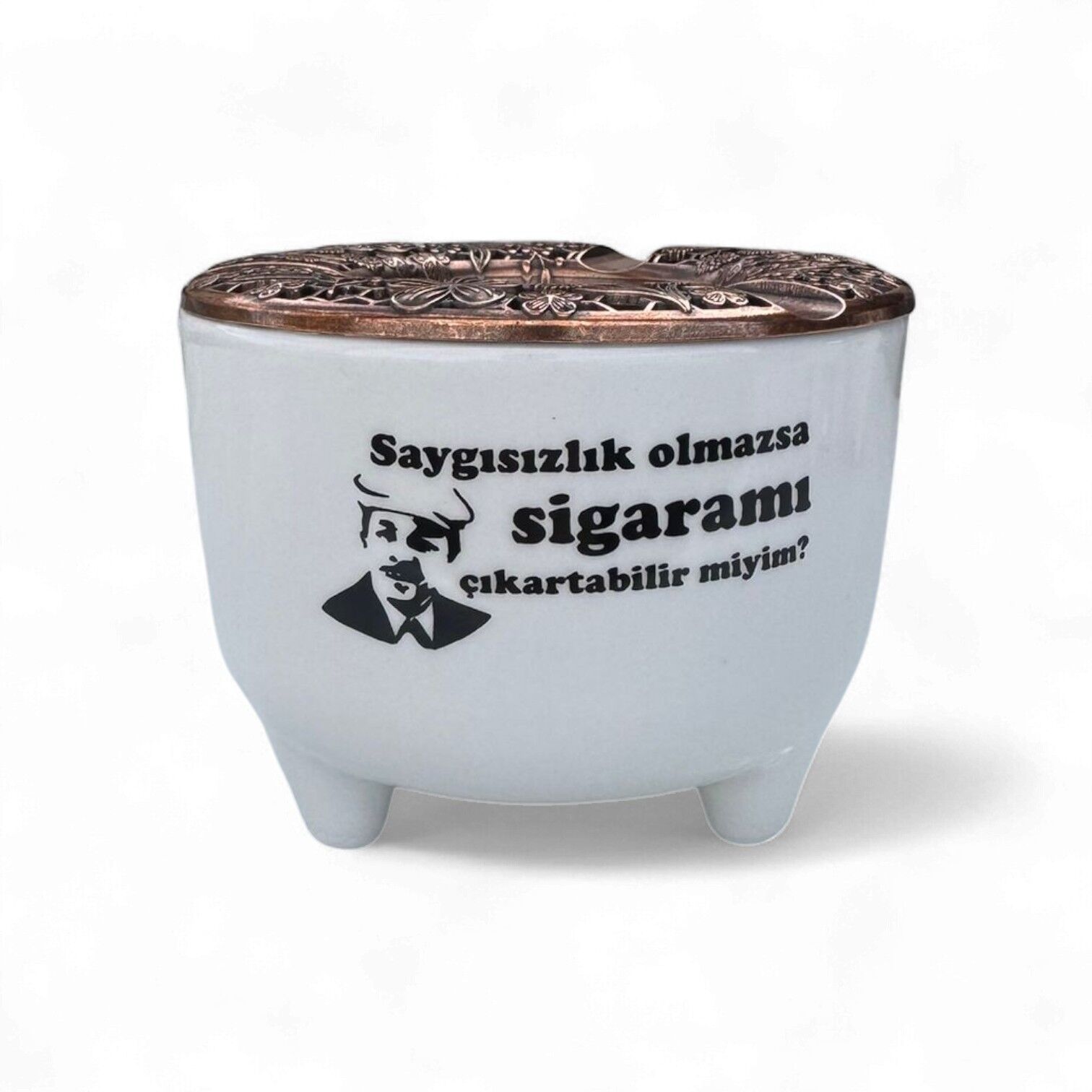 Saygısızlık Olmazsa Yazılı Yazılı Metal Kapaklı Esprili Seramik Ayşen Küllük