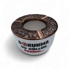 Dokunma Bu Küllük Benim Yazılı Yazılı Metal Kapaklı Esprili Seramik Ayşen Küllük