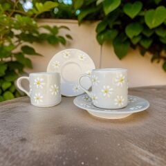 Çayır Papatya Desenli Türk Kahvesi Fincan Takımı
