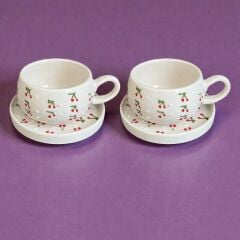 Baby Kiraz Desenli 2 Adet Beren Tabaklı Kupa, Pasta Kupası