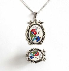 İlbay Çini Takı  Kolye Yüzük Seti 2527DS044