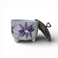 Lila Zambak Desenli Metal Kapaklı Ayşen Seramik Şekerlik