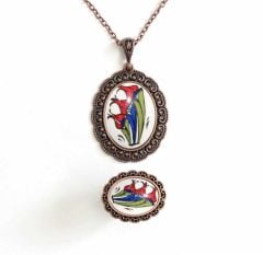 İlbay Çini Takı  Kolye Yüzük Seti 2526DS041