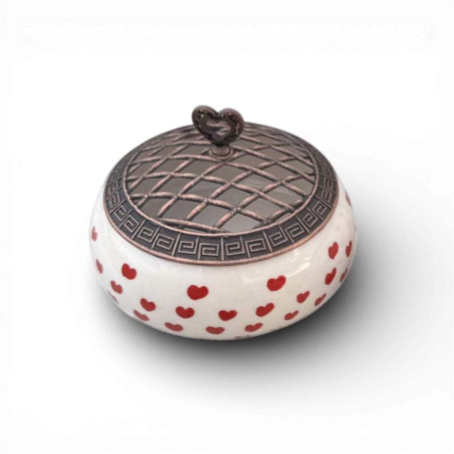 Kırmızı Kalp Desenli Metal Kapaklı Poyraz Şekerlik