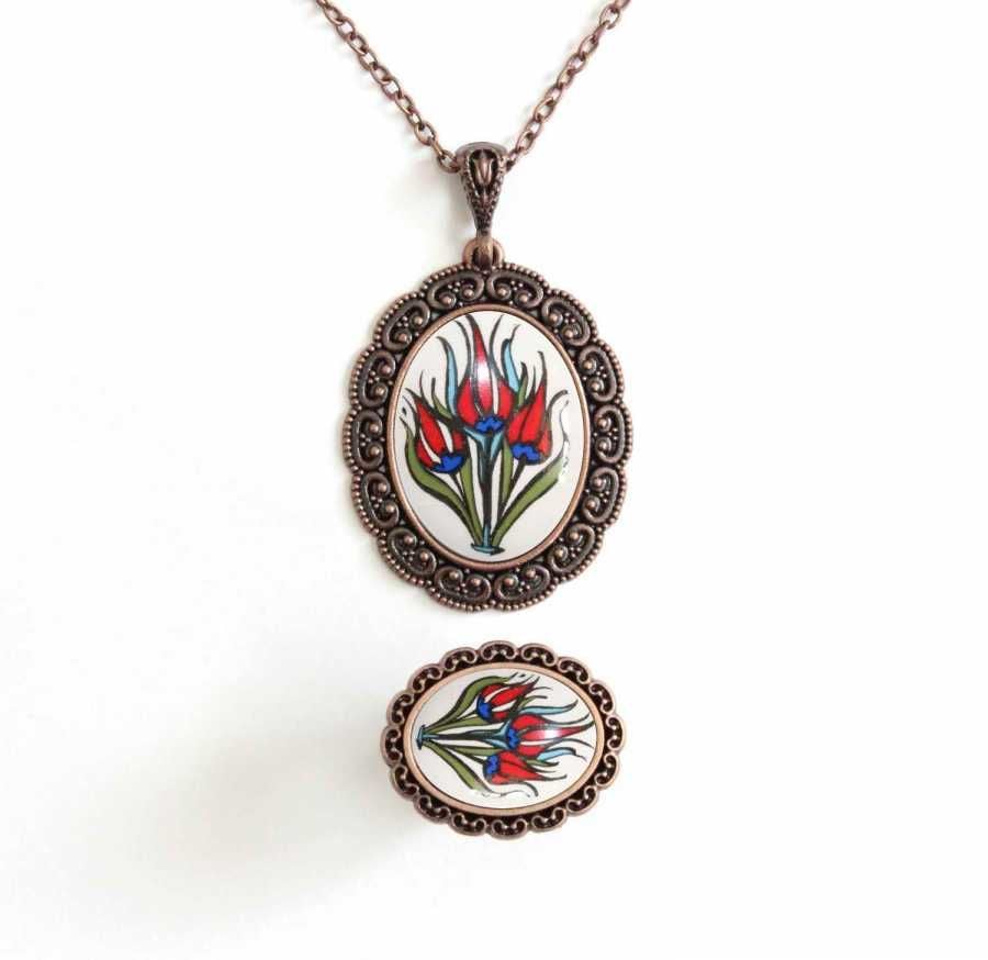 İlbay Çini Takı  Kolye Yüzük Seti 2526DS040