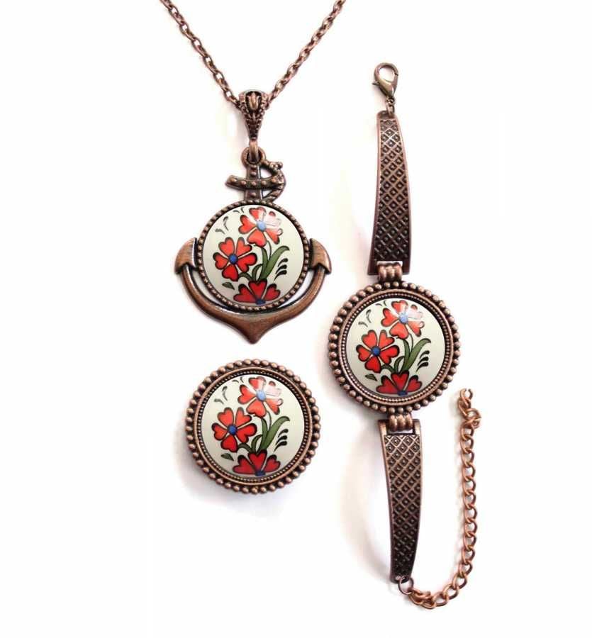 İlbay Çini Takı Kolye Bileklik Yüzük Seti 2457DS107