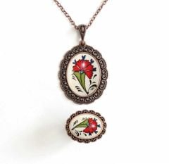 İlbay Çini Takı  Kolye Yüzük Seti 2526DS039