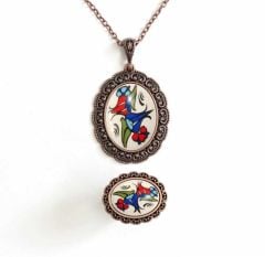 İlbay Çini Takı  Kolye Yüzük Seti 2526DS038