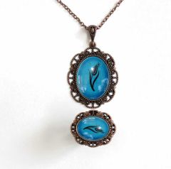 İlbay Çini Takı  Kolye Yüzük Seti 2525DS502