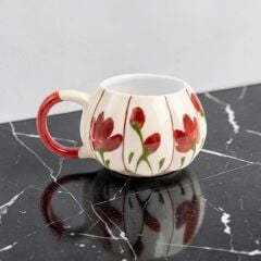 Kırmızı Gelincik Desenli Seramik Balkabağı Kupa