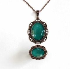 İlbay Çini Takı  Kolye Yüzük Seti 2525DS310