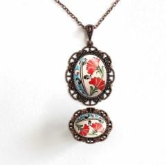 İlbay Çini Takı  Kolye Yüzük Seti 2525DS058