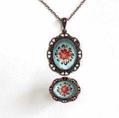 İlbay Çini Takı  Kolye Yüzük Seti 2525DS051