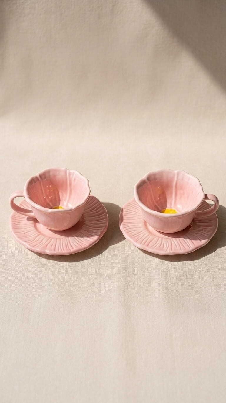 2'li Pembe Gelincik Nescafe Fincanı