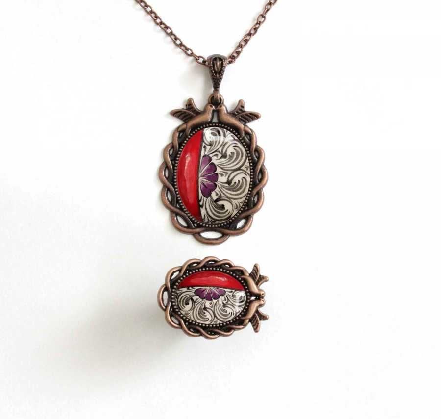 İlbay Çini Takı  Kolye Yüzük Seti 2524DS416