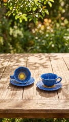 2'li Lacivert Gelincik Nescafe Fincanı
