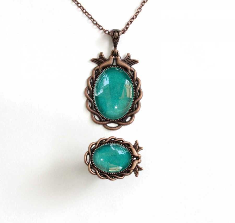 İlbay Çini Takı  Kolye Yüzük Seti 2524DS305