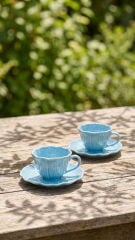 2'li Mavi Gelincik Nescafe Fincanı