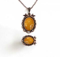 İlbay Çini Takı  Kolye Yüzük Seti 2524DS303