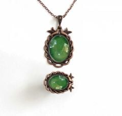 İlbay Çini Takı  Kolye Yüzük Seti 2524DS302