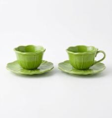 2'li Yeşil Gelincik Çiçeği Nescafe Fincanı