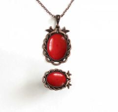 İlbay Çini Takı  Kolye Yüzük Seti 2524DS300