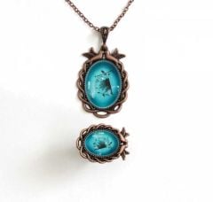 İlbay Çini Takı  Kolye Yüzük Seti 2524DS260