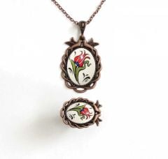 İlbay Çini Takı  Kolye Yüzük Seti 2524DS002