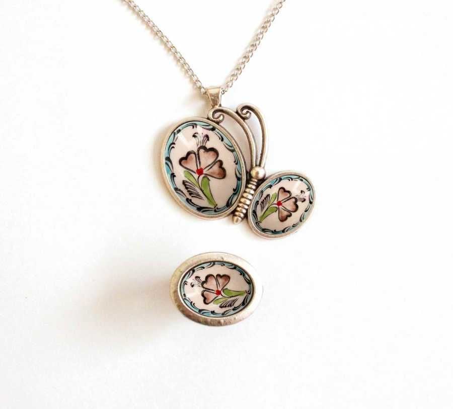 İlbay Çini Takı  Kolye Yüzük Seti 2522DS074