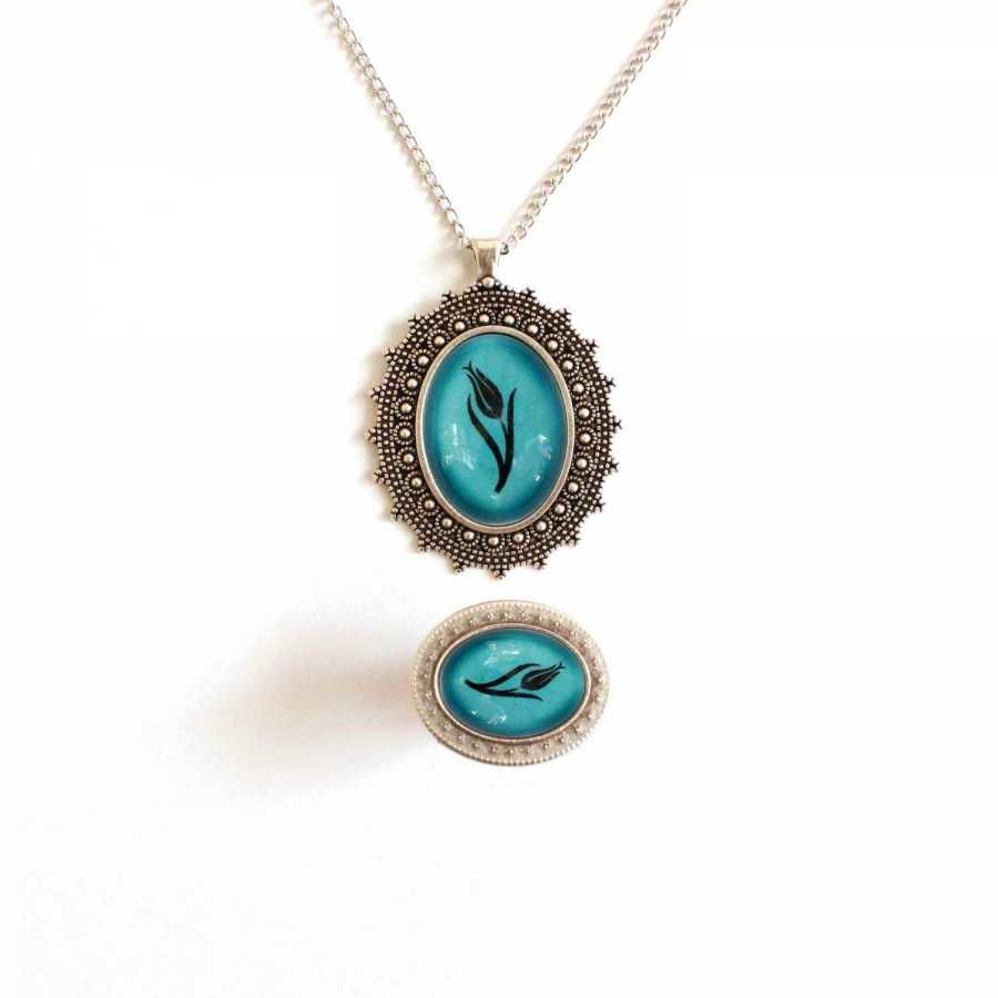 İlbay Çini Takı  Kolye Yüzük Seti 2519DS527