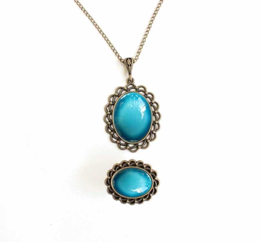 İlbay Çini Takı  Kolye Yüzük Seti 2514DS309