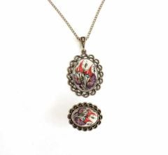 İlbay Çini Takı  Kolye Yüzük Seti 2514DS048