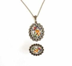 İlbay Çini Takı  Kolye Yüzük Seti 2514DS047