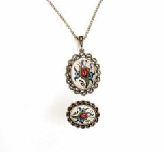 İlbay Çini Takı  Kolye Yüzük Seti 2514DS032