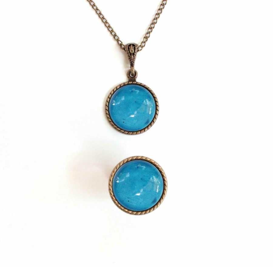 İlbay Çini Takı  Kolye Yüzük Seti 2503DS355