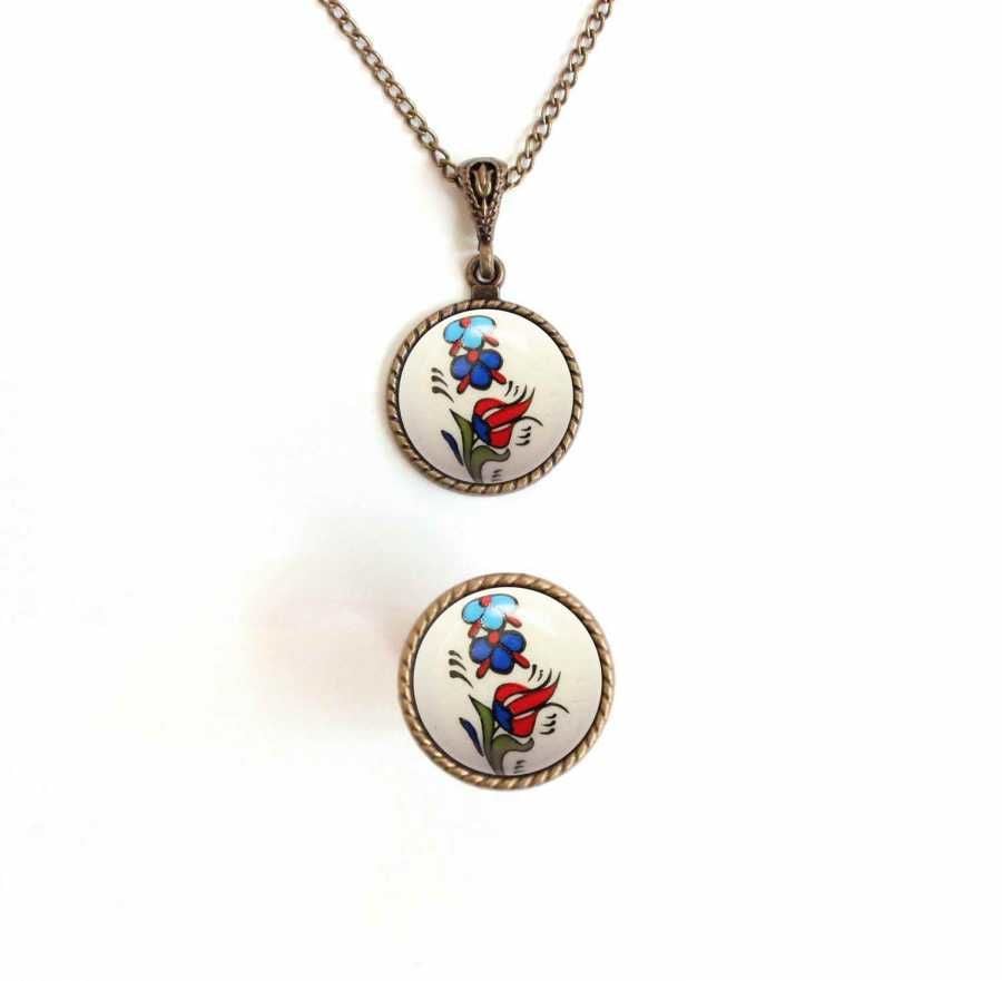 İlbay Çini Takı  Kolye Yüzük Seti 2503DS121