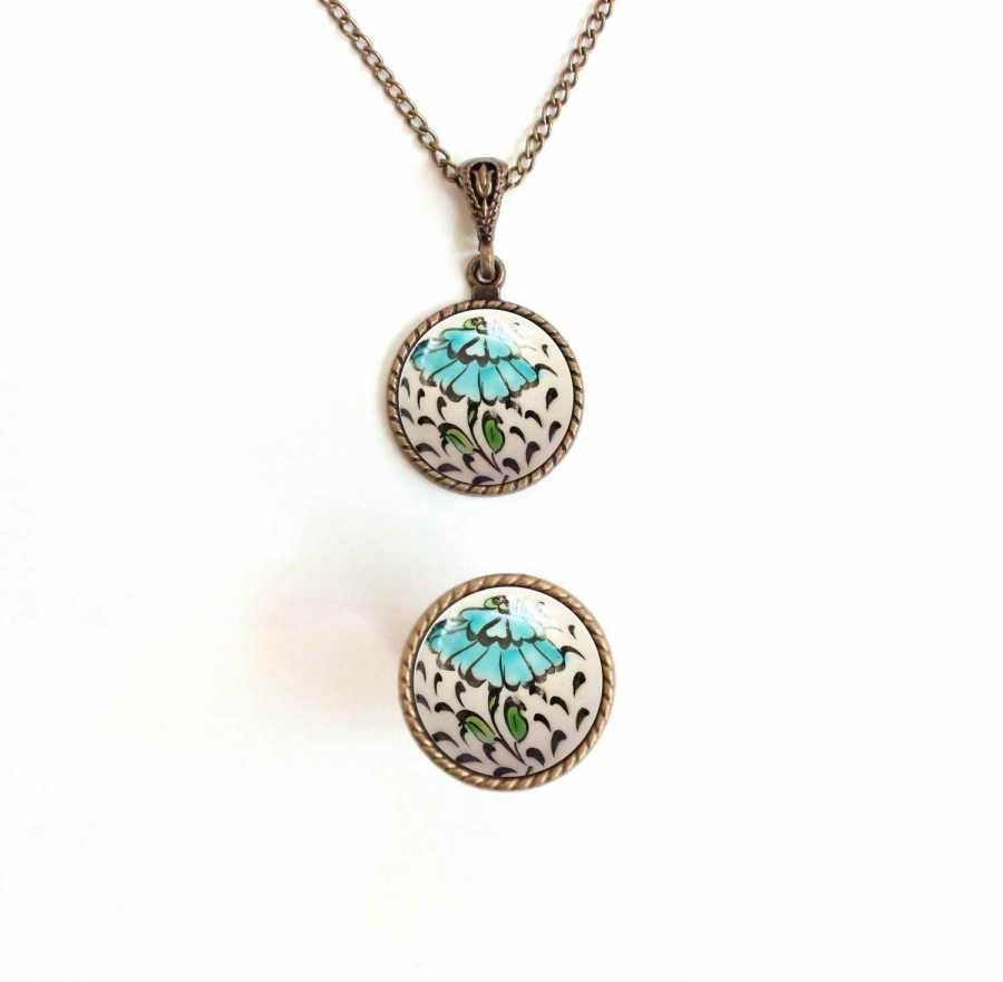 İlbay Çini Takı  Kolye Yüzük Seti 2503DS106