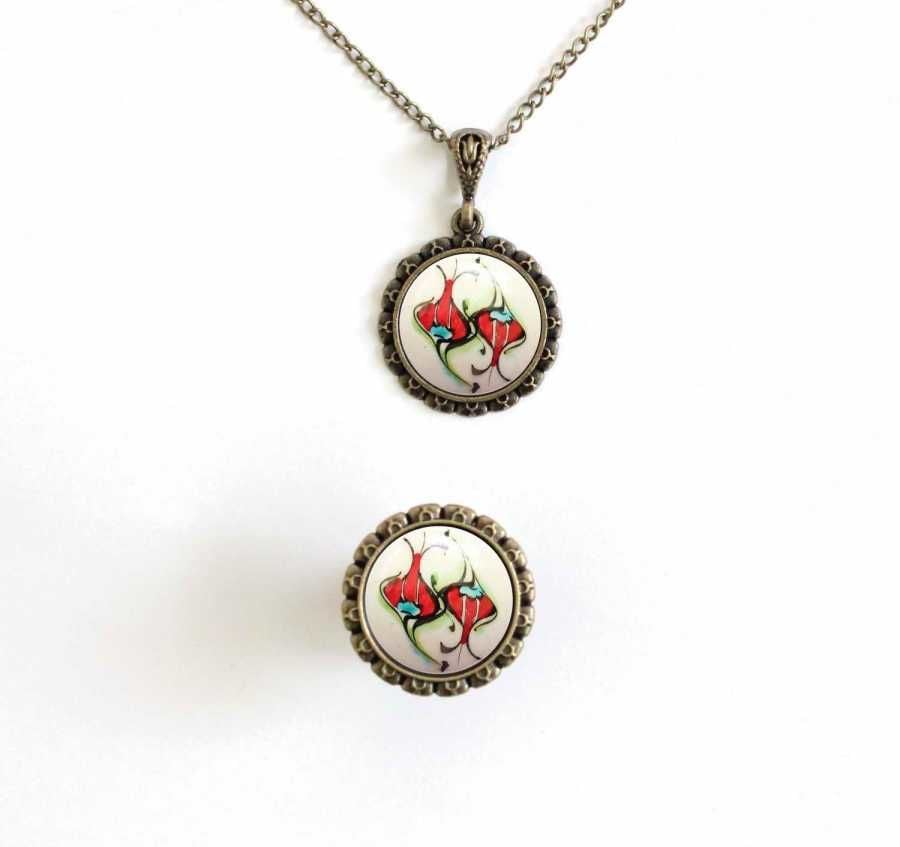 İlbay Çini Takı  Kolye Yüzük Seti 2500DS122