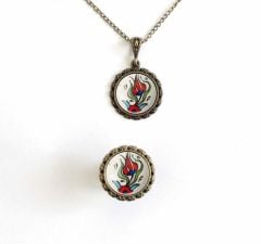 İlbay Çini Takı  Kolye Yüzük Seti 2500DS105