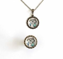 İlbay Çini Takı  Kolye Yüzük Seti 2500DS104